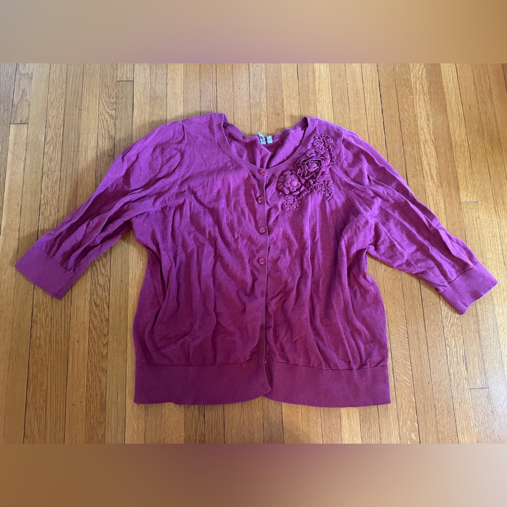 Y2K Carlson Cotton Cardigan with Ruffle Flowers, Size 3X